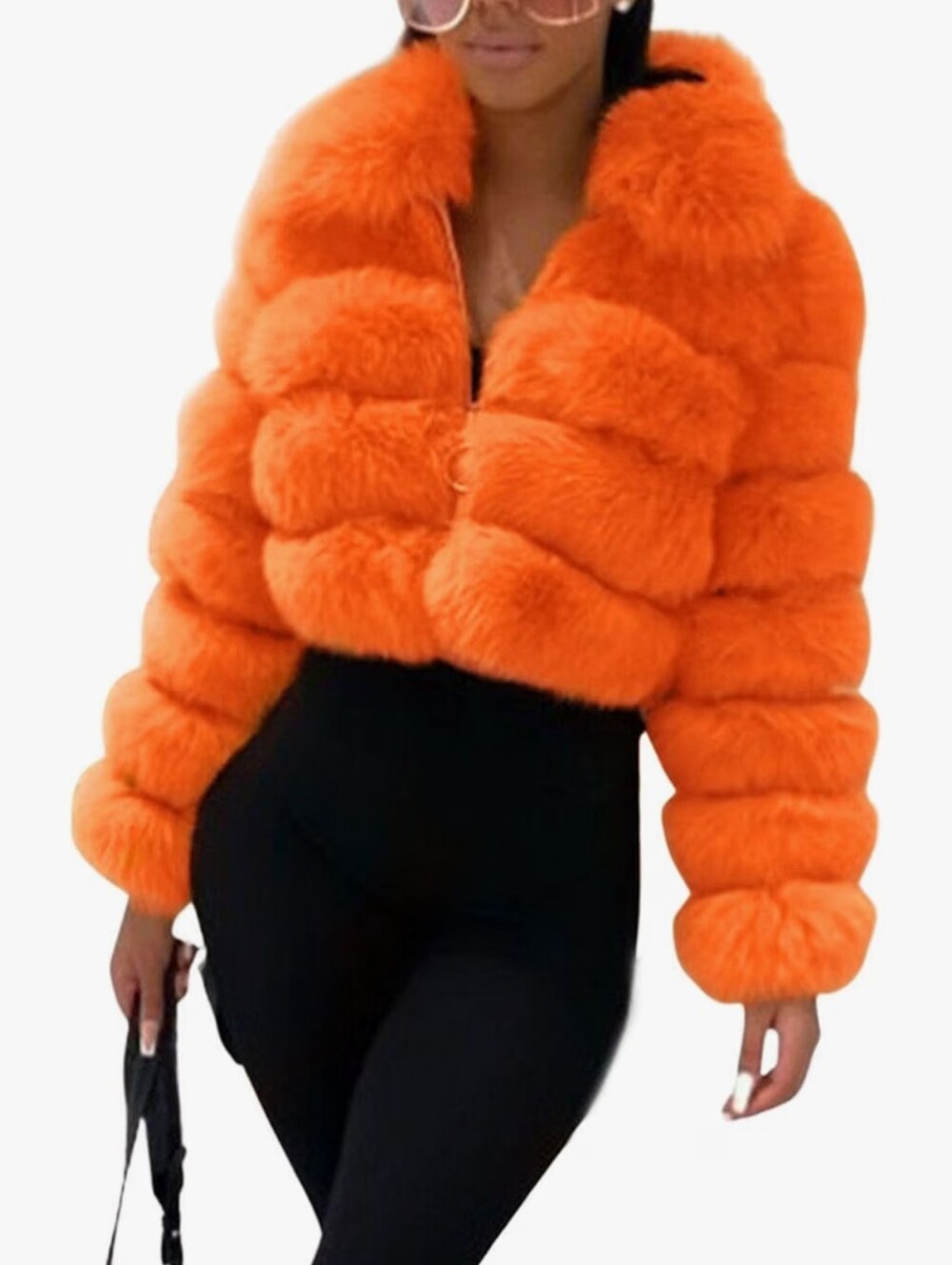 Women Fluffy Faux Fur Coat Cropped Jacket Puffer Jacket Zip Up Winter Warm Fuzzy
